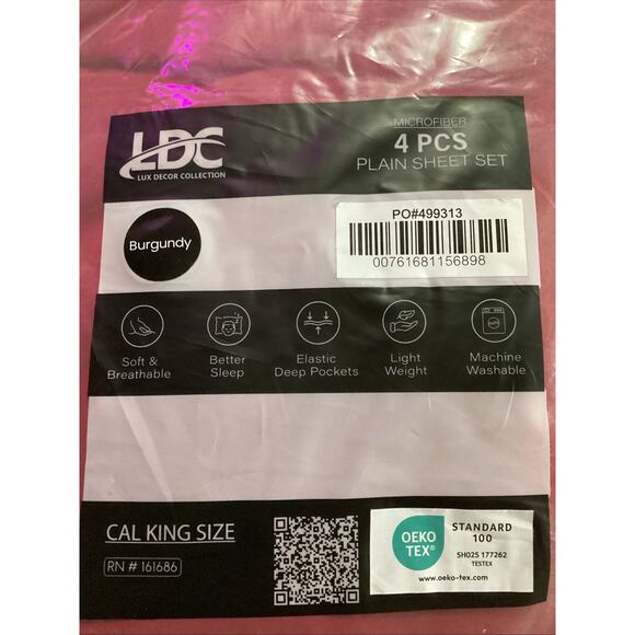 Lux Decor Collection Burgundy Microfiber 4pcs Plain Sheet Set California King - Picture 2 of 3